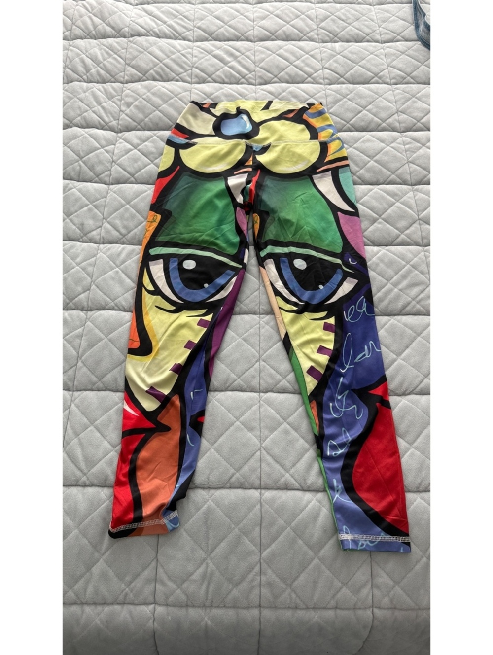 Abstract Pop Art Face Print High Waist Cropped Leggings Yoga Festival Size S